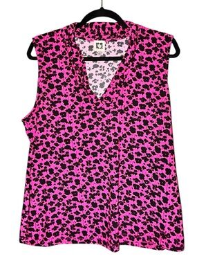 Anne Klein Large Sleeveless V-Neck Floral Print Top - Pink